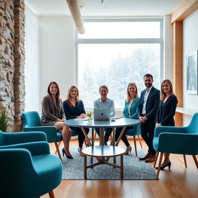 Skupinska fotografija petih davčnih svetovalcev v svetli sejni sobi